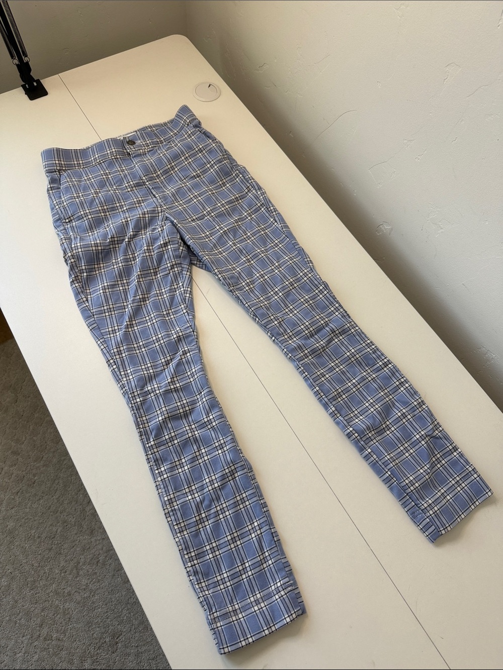 Hollister Light Blue and White Plaid High-Rise Pants